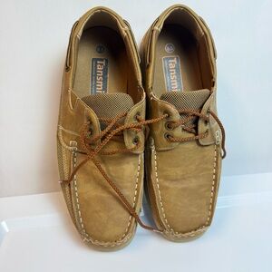 Tansmith Mens Tan Boat Shoes sz 8.5 Boho Casual Lace Up Simulated Leather Mesh